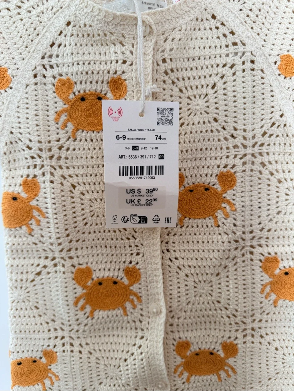 H&M Cream Crochet One-Piece with Orange Crab Appliqués